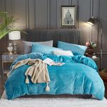 YASMENG Fluffy Velvet Duvet Cover Set Turquoise Blue Twin Size Fall Winter Soft Warm Flannel Comforter Cover Aqua 68" x 90" Luxury Cozy Plush Fleece Reversible Bedding Duvet Cover Set Lake Blue2pc