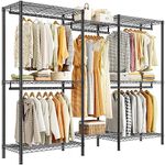 REIBII Clothes Rail Heavy Duty, Metal Clothes Rack with Shelves and Hanging Rails for Garments, Portable Open Wardrobe for Bedroom Walk-in Closet Garage, 195H x 190W x 45D cm, Black