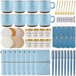 Baby Shower Prizes for Game Winners Baby Shower Games Prizes Ceramic Mugs with Metal Spoons Woven Coasters Notebooks Scented Candles Gift Bags Wedding Bridal Shower Favors for Guests (8, Blue)