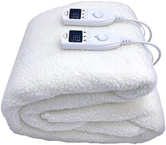 Viviendo Dual Control Washable Fitted Electric Heated Blanket 5 Heat Setting Saftey Overheat Protection Underblanket White King Synthetic Wool Top