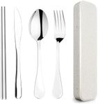 YIGAARUI Cutlery Set with Case,Reusable Stainless Steel Travel Lunch Utensils with Fork Spoon Knife Chopsticks for Picnic School Office Flatware Set Mirror Polished Dishwasher Safe (4PCS)