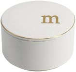 COLLECTIVE HOME - Ceramic Jewelry Box, Elegant Embossed Jewelry Holder, Trinket Organizer with Gold Monogram Lid, Storage for Ring Necklace Bracelet Earrings, Rings and Accessories (m)