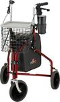 NOVA Traveler 3 Wheel Rollator Walker, All Terrain 8” Wheels, Includes Bag, Basket and Tray, Red