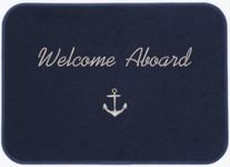 Welcome Aboard Boat Mat Navy with Gray Script and Anchor 24x17