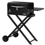 Onlyfire Upgraded Pellet Smoker BBQ with Foldable Stand and Side Table, Portable 8 in 1 Multi-Function Outdoor Barbecue Grill with Auto Temperature Control and Meat Probe for RV Camping, Black