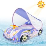 Olycism Baby Swimming Float with Canopy UPF50+ & Toy Play Steering Wheel Children's Boat Swimming Hoop with Patch Kit for Children from 1-4 Years Purple