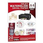 Waterslide Paper-20 sheet Inkjet Water Slide Paper,A4 Size clear waterslide paper for DIY Decals Gift Crafts Ceramics Candles and Custom Tumblers, waterslide decal paper (The packaging may be blue)