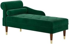 Vesgantti 59" Velvet Chaise Lounge Indoor,Upholstered Furniture Lounge Chair with Left Armrest & Lumbar Pillow, Button Tufted Lounge Sofa for Living Room Bedroom Office,Tool-Free Assembly(Green)