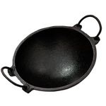 Seematis Kitchen Pre Seasoned Cast Iron Kadai | Natural Kitchen Cooking Oil Less (10 Inch) Loha | Kadhai | Kadai Non Stick Induction Base | Deep Fry - Black 2.5 ltrs