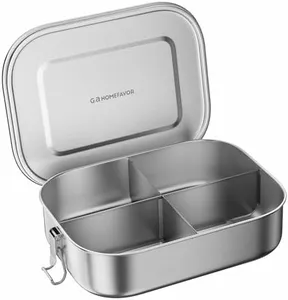 G.a HOMEFAVOR Stainless Steel Bento Box, Metal Lunch Box Food Container with 4-Compartment, 1400ML, Perfect for Snacks and Salad, Dishwasher Safe