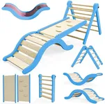 bbgroundgrm Pikler Triangle Set Climber 5 in 1, Toddler Climbing Toys Indoor Folding with Ramp & Arch & Mat for Montessori Play Gym for Toddlers and Kids (Blue)(105" Wx25 Dx31.5 H)