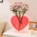 PORPAN Heart Vase, Acrylic Heart Shaped Vase for Flowers, Heart Flower Vase, Valentine's Day Decor, Valentine's Day Gifts for Her, for Women, Couple, Girlfriend, Mom, Wedding(Red)
