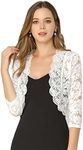 Allegra K Women's Elegant 3/4 Sleeve Sheer Floral Lace Shrug Top White X-Small