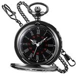 Tiong Vintage Pocket Watch with Chain Smooth Steel Quartz Pocket Watch Roman Numerals Quartz Men's Pocket Watches