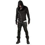 ZUEVI Men's Hoodies Cool Side Zipper Assassin Robe Jacket Cosplay Hooded Sweatshirts, Black, Medium