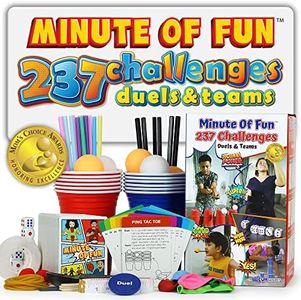 Minute of Fun Party Game - Amazing, 237 Minute to Win It Challenges for Duels, Teams, Parties - Teens, Family, Friends, Party Games, Kids, Adults, for Home, Scout Games, School, Travel. 2-12 Players.