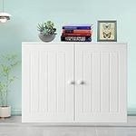 AUTOFU Wall Cabinet for Kitchen Bathroom, Storage Cabinet Unit with Double Doors, Wall Mounted Storage Cupboard Shelf, Freestanding/Hanging Storage Unit Wooden White Waterproof