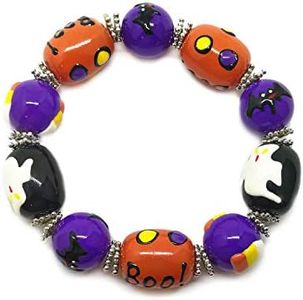 Beading Station Handcrafed Elastic Bracelet with Charm Lampworked Glass Beads Halloween Christmas 1 Piece (Halloween 2)