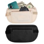 2 Pcs Money Belt for Travel Hidden Men Women, Belt Bags, Anti-Theft Fanny Pack, Waterproof Bum Bag, Waist Pack Pouch with RFID Blocking Under Clothes, Money Belt for Men Women Travel Running Walking