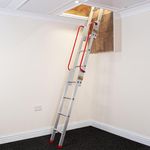 BPS® Aluminium Slider | 3-Section Sliding Loft Ladder with Handrail | D-Shaped Rungs, Stowing Pole, Locking Catches | 150kg Load Capacity