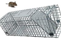 Defenders Rat and Squirrel Cage Trap, Humane Rat Trap Live Mouse Cage Trap Large for Indoors and Outdoors (Easy to Bait and Set, Long-Lasting Galvanised Mesh)