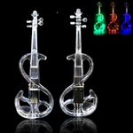 WUQIMUSC Transparent violin Acrylic electric violin 4/4 full size violin kit with LED Bow, Chin Rest, Shoulder Rest, Cable and Case #EV6 (EV6)