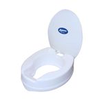 Simon's Heavy-Duty 4 Inch Commode Seat Raiser With Lid Cover for Elderly to Sit and Rise From Commode Toilets, Portable Seat Extension for Senior Citizen With Knee Pain - Pack of 1, White