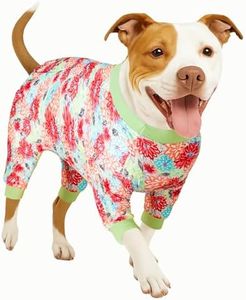 LovinPet Dog PJS Bodysuit for Large Dogs, Pet Pajamas for Dogs, Anti Licking & Anxiety Calming Dog Shirt, Lightweight Stretchy Fabric, Watermelon & Flowers Print, Pitbull Clothes, 3XL