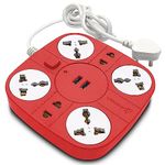 Axmon Extension Board with USB Port [FIRE Resistant] [6 Socket 2 USB Ports] 10 Amp Heavy Duty Multi Plug Extension Cord for Office Home with [1.8 Meter Power Cord] - RED