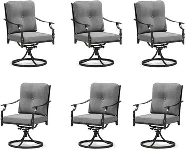 PHI VILLA Outdoor Steel Swivel Dining Chairs Set of 6, Heavy-Duty Rustproof Black Wrought Iron Armchairs with Thick Cushions, Large Seating Furniture for Patio, Deck, Backyard, Porch
