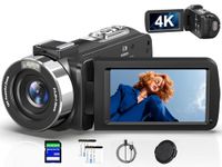 Video Camera Camcorder 4K, HD 80MP IR Night Vision Cameras, 18X Digital Zoom Webcam Video Recorder, 3.0 Inch 270 Degree Rotation IPS Screen YouTube Vlogging Camera with Two Batteries, and 32GB SD Card