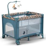 Baybee Kids Foldable Playpen for Babies | Foldable Baby Activity Playards with Rocking Funcion, Hanging Toys with Music & Wheel Lock | Portable Baby Play Area Indoor Setup | Outdoor Play Pen for Baby 0-3 Years (Blue)