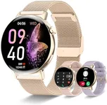 Smart Watch for Women (Make/Answer Call),1.32"HD Touch Screen Watchs for Android and iOS Phones Compatible, Fitness Tracker with Heart Rate/Sleep Monitor/AI Voice/IP68 Waterproof, Rose Gold(3 Strap)