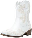 Jeossy Women's 9805 Cowboy Boots Western Ankle Square Toe Booties with Zipper, Western Cowboy Boots-9805-white, 7 UK