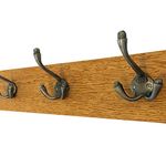 Element Wooden Designs Antique Coat Rack Industrial Triple 1883 Cast Iron Hooks Solid Oak Wood Vintage Wall Mounted (60cm 4 Hooks)