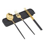 HASTHIP® Premium Gold Stainless Steel 410 Fork Spoon Three Piece Set Spoon Fork Chopsticks Outdoor Gift Set Flatware with Gift Box Dinnerware Cutlery Set Tableware Set (Black Gold)