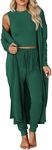 KIRUNDO Women's Fall 3 Piece Outfits Casual Long Sleeve Long Cardigan Sleeveless Crop Top Drawstring Pants Lounge Sets(Dark Green, XX-Large)