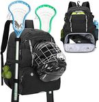 DSLEAF Lacrosse Bag with Stick Holder, Lacrosse Backpack with External Buckle Straps to Fix Helmet, Separate Shoe Space and Other Pockets to Hold Shoes US Mens 13 and Other Lacrosse Equipment