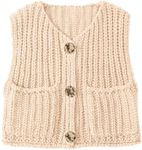 UEU Womens V Neck Sweater Vest Button Down Tank Tops Crop Sleeveless Tops 2025 Fashion Trendy Beige Small