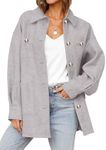 Dokotoo Girls Fall Oversized Long Sleeve Shacket Jacket 2024 Button Down Blend Coats with Pockets,Gray Large