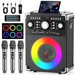 HWWR Karaoke Machine with 3 Microphones, PA System Bluetooth Speaker with Echo Adjustment for Adults, Portable Machine Support TWS, USB, TF Card, Guitar, TV Connected for Home/Outdoor Party, Events