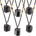 Hicarer 6 Pieces Black Tourmaline Necklace Tourmaline Crystal Necklace Tourmaline Stone Necklace Tourmaline Pillar Pendant Tourmaline Stone Amulet for Men, Metal