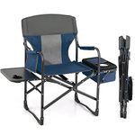 COSTWAY Folding Directors Chair, Oversized Camping Chairs with Side Table, Storage Pocket, Cooler Bag, Cup Holder & Convenient Strap, Support 180 KG/396 LBS, for Lawn Picnic Hiking Fishing (Blue)