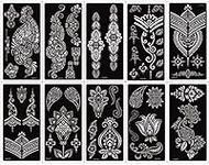 XMASIR 10 Pieces Hand Shape Temporary Tattoo Stencil kit, Indian Arabian Self Adhesive Reusable Glitter Tattoo Templates Tattoo Sticker for Women Girls