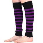 Mysocks Leg Warmers Extra Soft Stylish Fancy Winter 80s Party Dance Striped Long Legwarmers for Women Girls Ladies Striped Purple Black