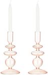 Navaris Glass Candle Holder - Set Of 2, Pink - Clear Decorative Candle Holder For The Home - Pink Stand For Stylish Interior Design - Transparent And Modern