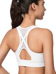 Yvette High Impact Zip Front Sports Bra Mesh Racerback Workout High Support Sports Bras for Women Large Breasts, White, M+