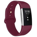 NAHAI Bands Compatible with Fitbit Charge 2, Soft Silicone Bands Adjustable Sport Wristbands Strap Accessories for Fitbit Charge 2, Women Men, Large, Wine Red with Gold Button