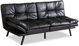 Opoiar Futon Sofa Bed Couch with Frame and Mattress,Black Faxu Memory Foam Leather Futon Split seat, Folding Modern Sleeper Sofa Love seat for Small Space/Drom/Office/Apartment, 71 x 33 x 31.5 inches