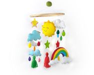 AGD Handmade Rainbow Sun Moon Cot Mobile for Babies, Colourful Unique Baby Nurrsery Decor, Baby Mobile Hanging from Crib, Kids Bedroom Decoration Item, Clouds Stars Tassels (Hoop)